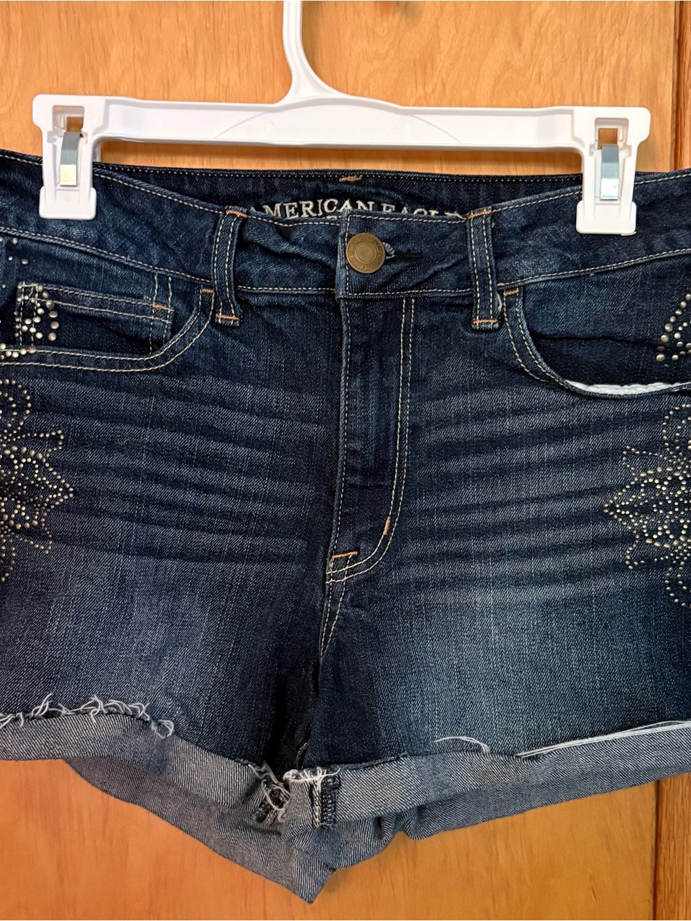 American Eagle Outfitters Dark Blue Denim Short with Studded Floral Detail - Picture 8 of 8